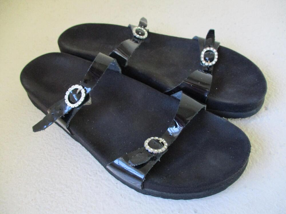 Mephisto Sandal 41 US 11 Sydel Black Patent Leather Rhinestone Adjustable France